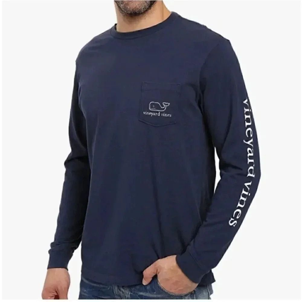 Vineyard Vines Algodon Whale Graphic Long Sleeves Soft Pocket Men’s Tee S #1782